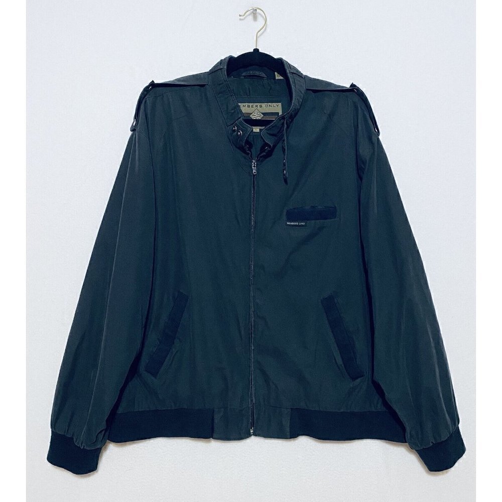 Members Only Jacket Mens Large Dark Gray Microfiber Racer Bomber Cafe 80s